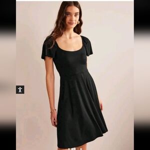 Boden Square Neck Knit Dress Flutter Sleeve Romantic Black Mini Sz 8R Pockets